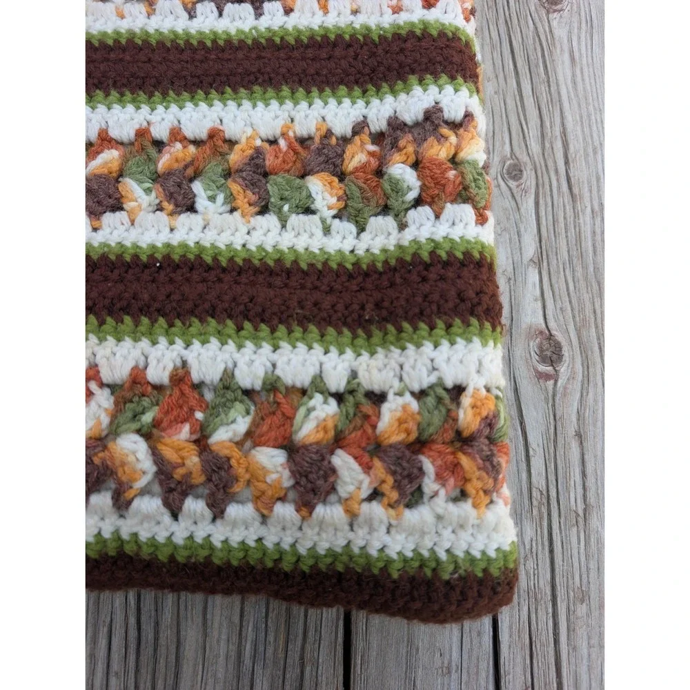 Vintage Handmade Crochet Blanket Earth Tones Cottagecore Boho 50x69 Afghan Throw